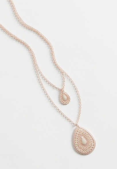 Rose Gold Double Medallion Layered Necklace