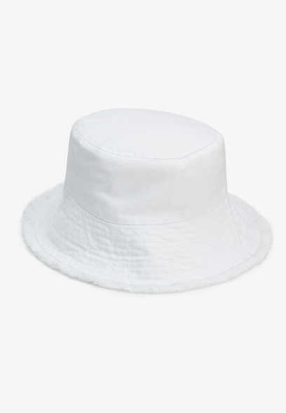 White Frayed Hem Bucket Hat