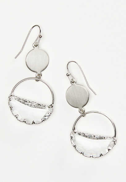Silver Round Crystal Drop Earrings