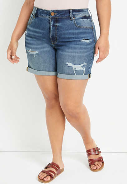 Plus Size m jeans by maurices™ Everflex™ High Rise Ripped 6in Short