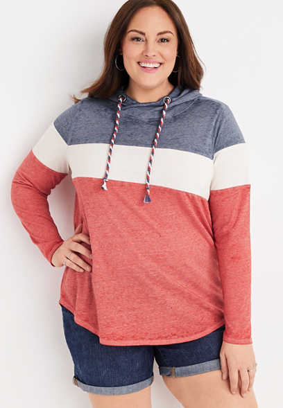 Plus Size Red Colorblock Hoodie