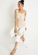 Eyelet Tie Strap Peplum Tank Top, STORMY BLUSH, small