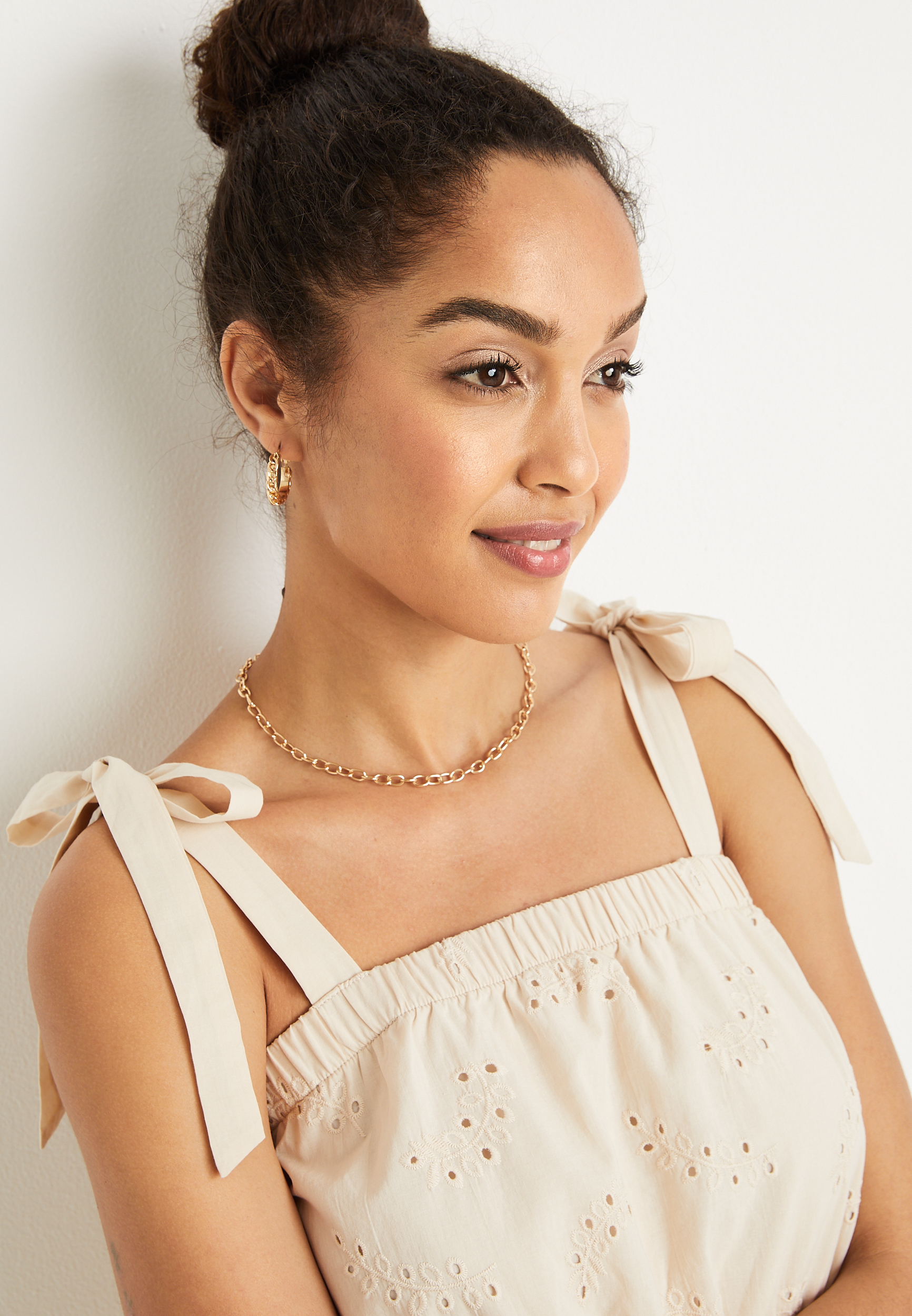 Eyelet Tie Strap Peplum Tank Top, STORMY BLUSH, large