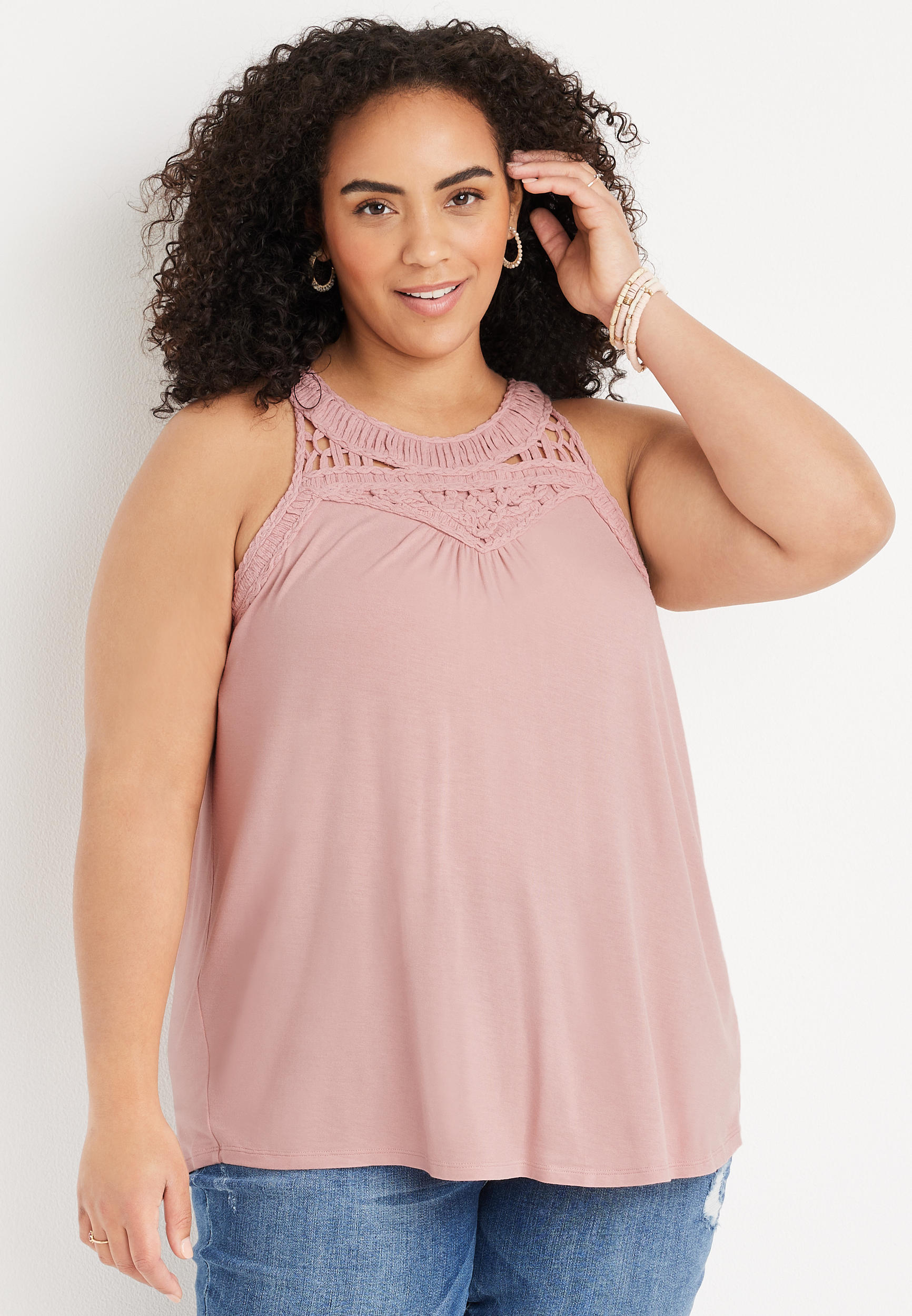 Plus Size Festival Solid Halter Neck Tank Top maurices