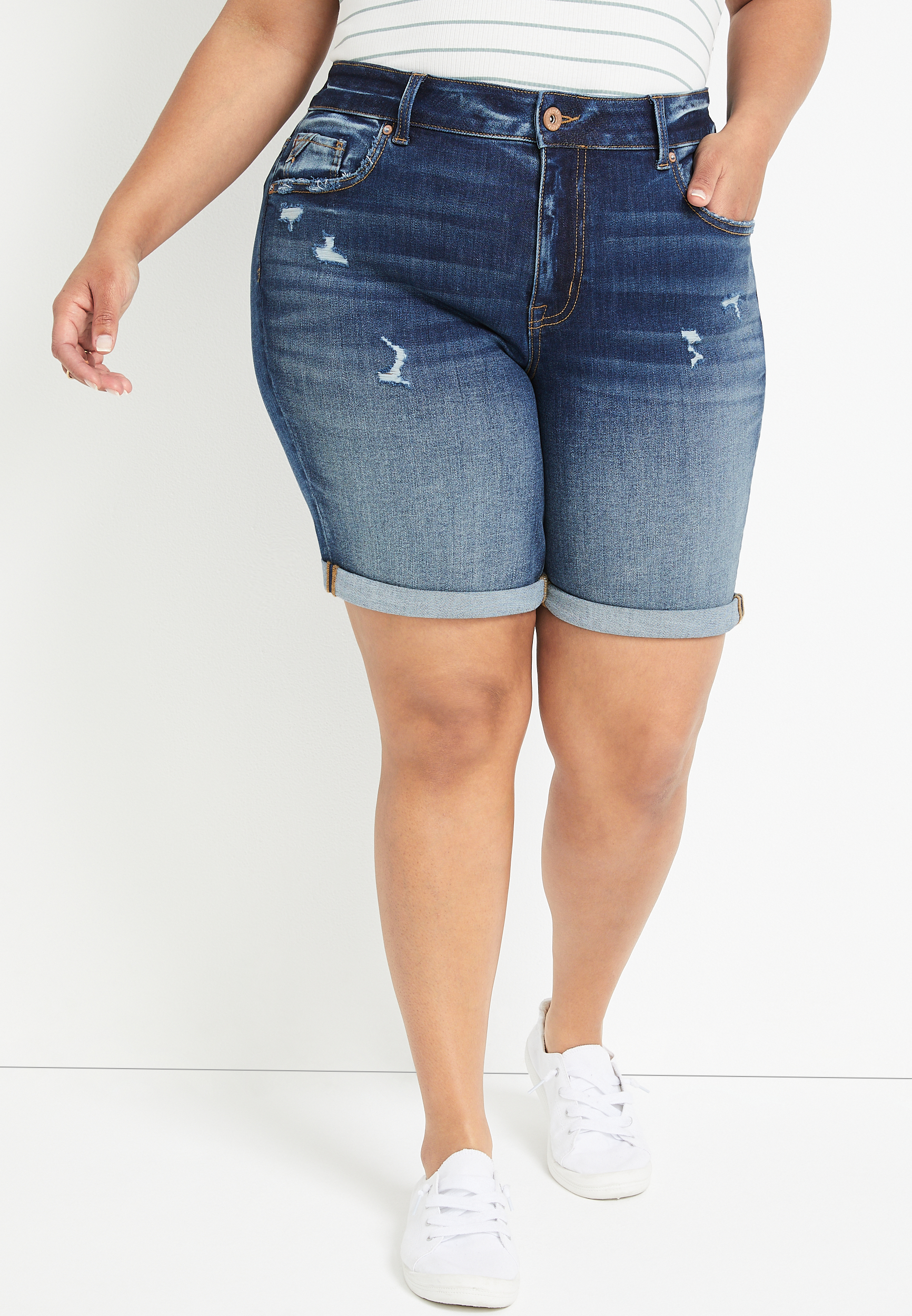 Plus Size edgely™ High Rise Ripped Rolled Hem 8in Bermuda Short maurices