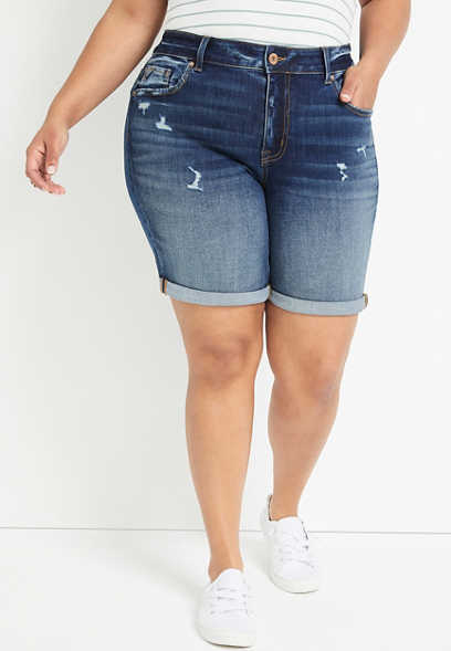Plus Size edgely™ High Rise Ripped Rolled Hem 8in Bermuda Short
