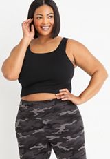 Plus Size Seamless Solid Cropped Tank Top, C106, small
