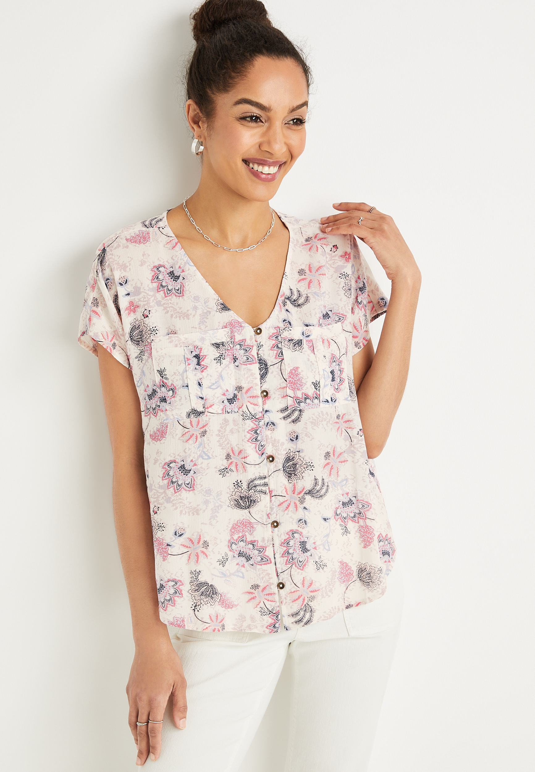 Floral Button Down Blouse | maurices