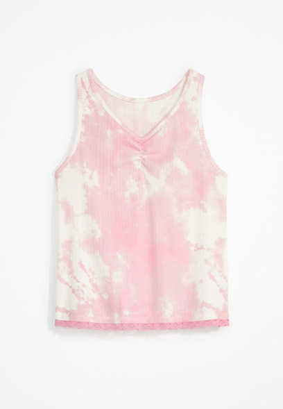 Girls Tie Dye Ribbed Cinched Lace Tank Top