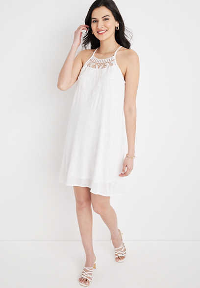 White Crochet Shift Mini Dress