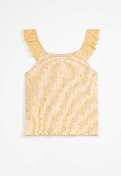 Girls Crochet Trim Smocked Tank Top