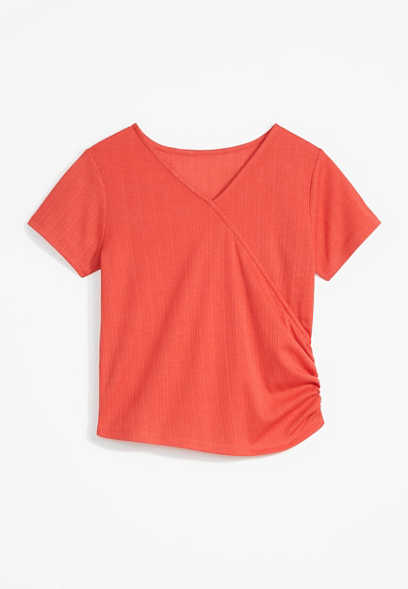Girls Ribbed Ruched Side Tee