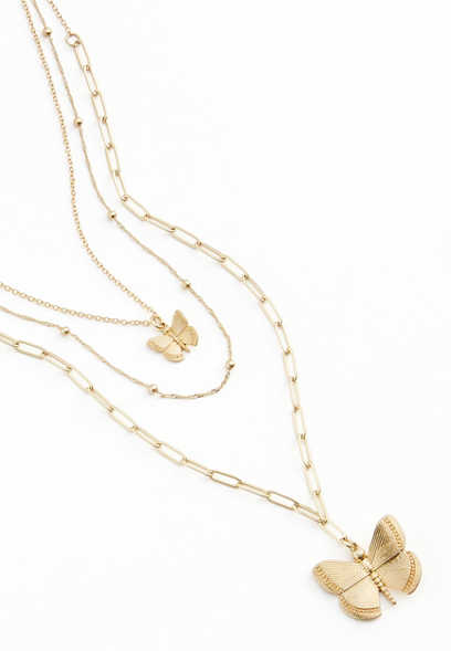 Gold Butterfly Layered Necklace