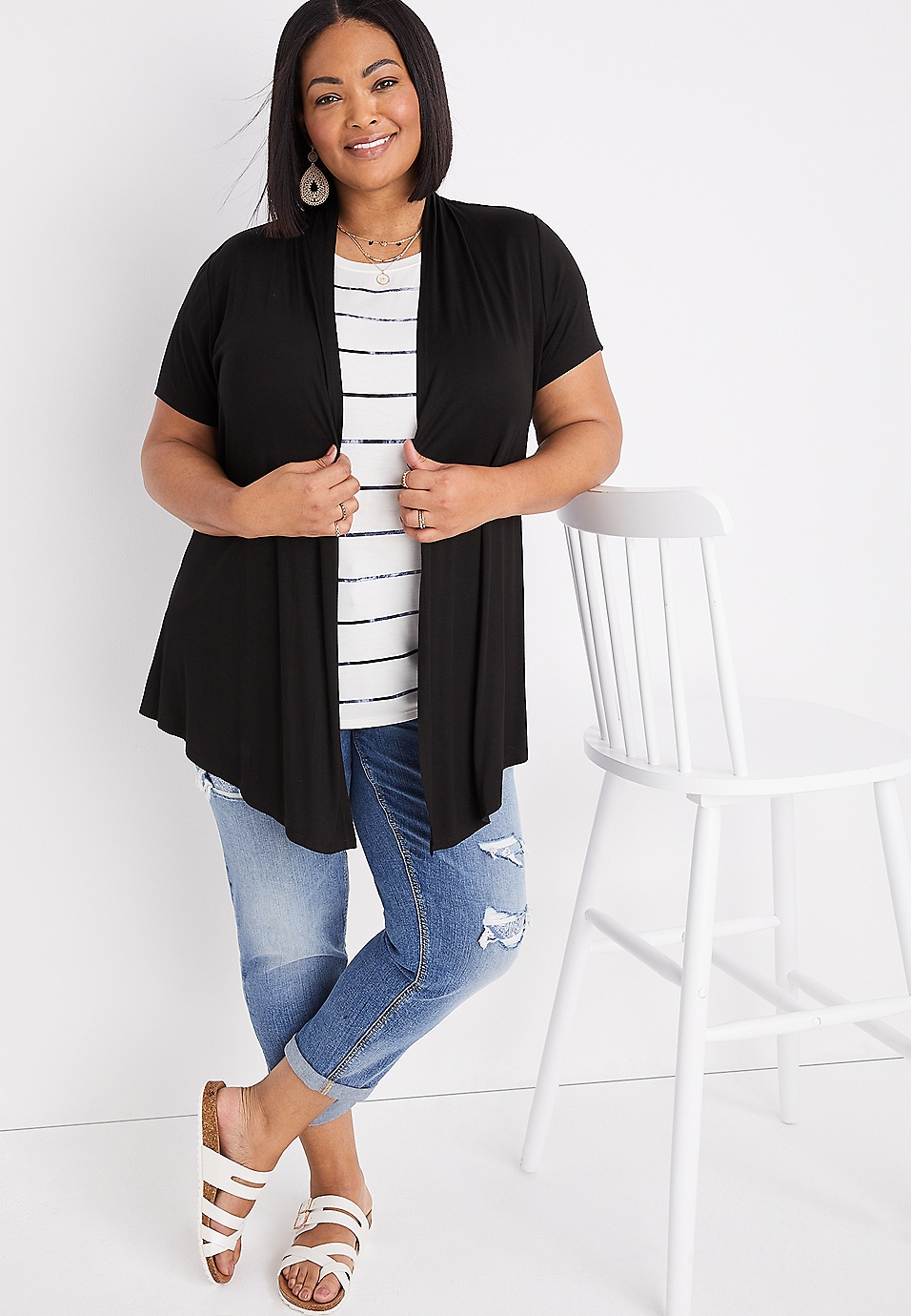 Plus Size Solid Open Front Sleeve maurices