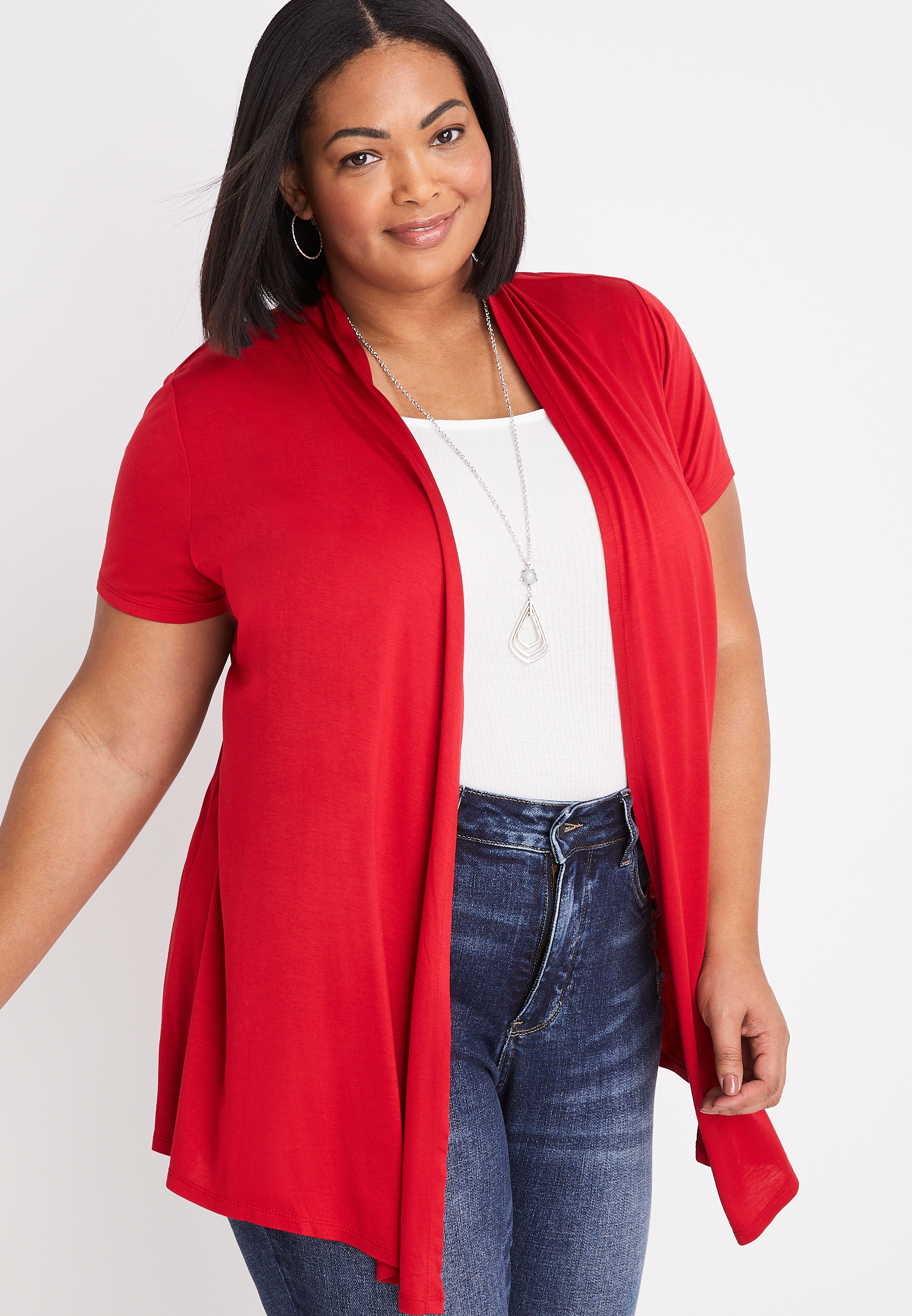 Plus Size Solid Open Front Short Sleeve Cardigan | maurices
