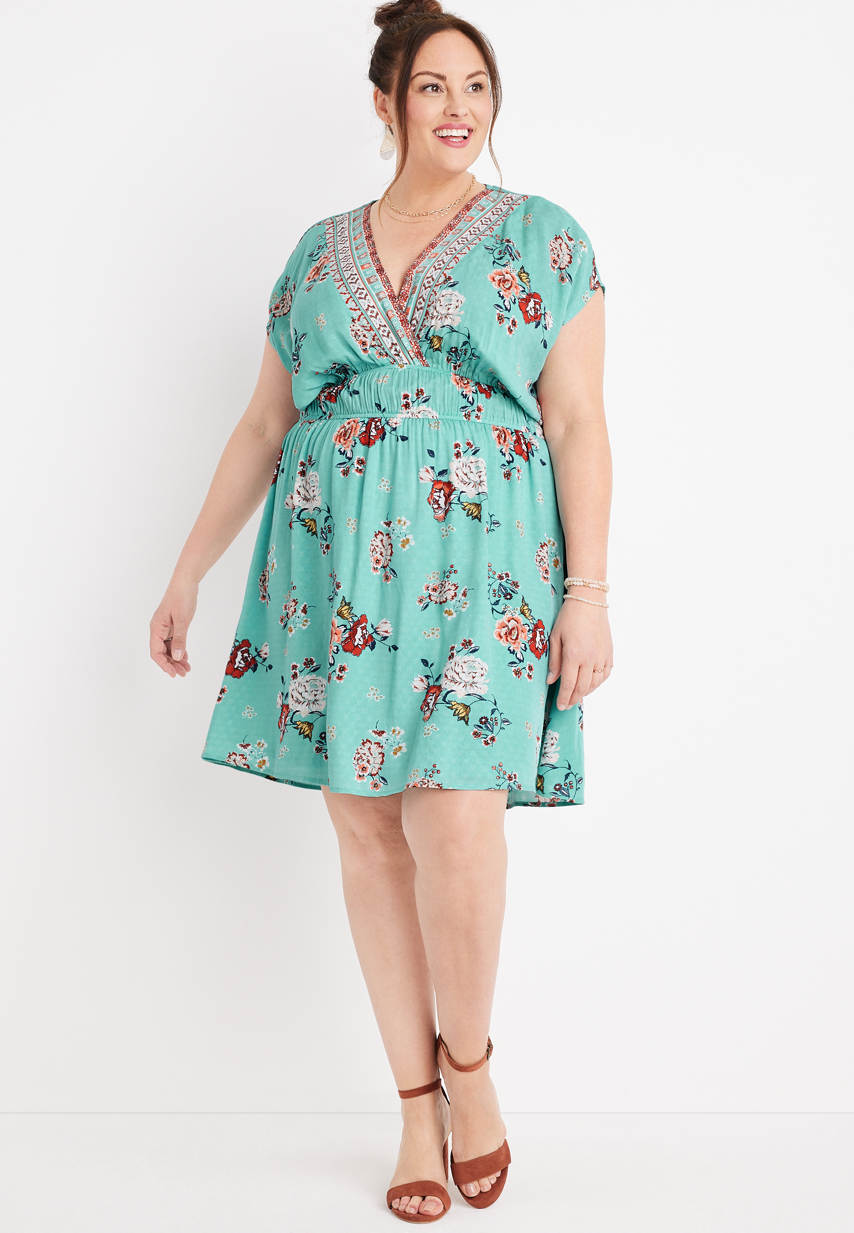 Plus Size Floral Smocked Waist Skater Dress | maurices
