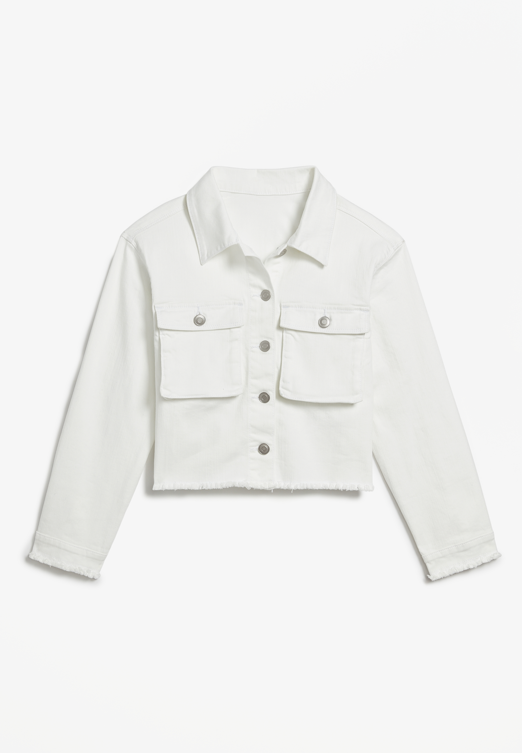 Girls Frayed White Denim Jacket | maurices