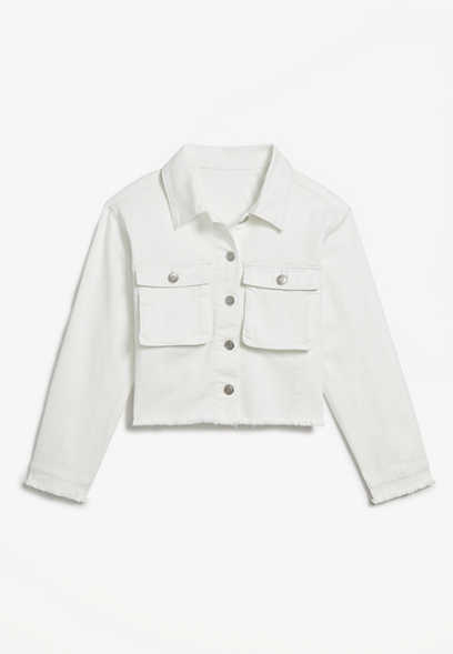 Girls Frayed White Denim Jacket