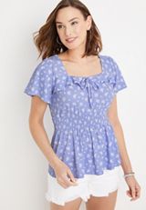 Floral Smocked Waist Flutter Sleeve Top, C1772, small