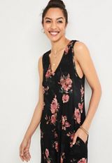 24/7 Floral V Neck Pocket Midi Dress, BLACK COMBO, small