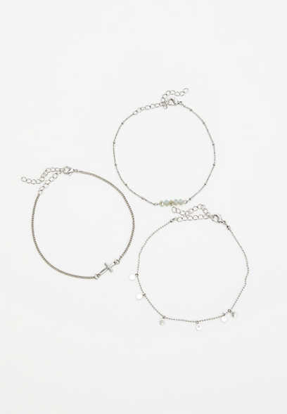 3 Pack Silver Cross Anklets