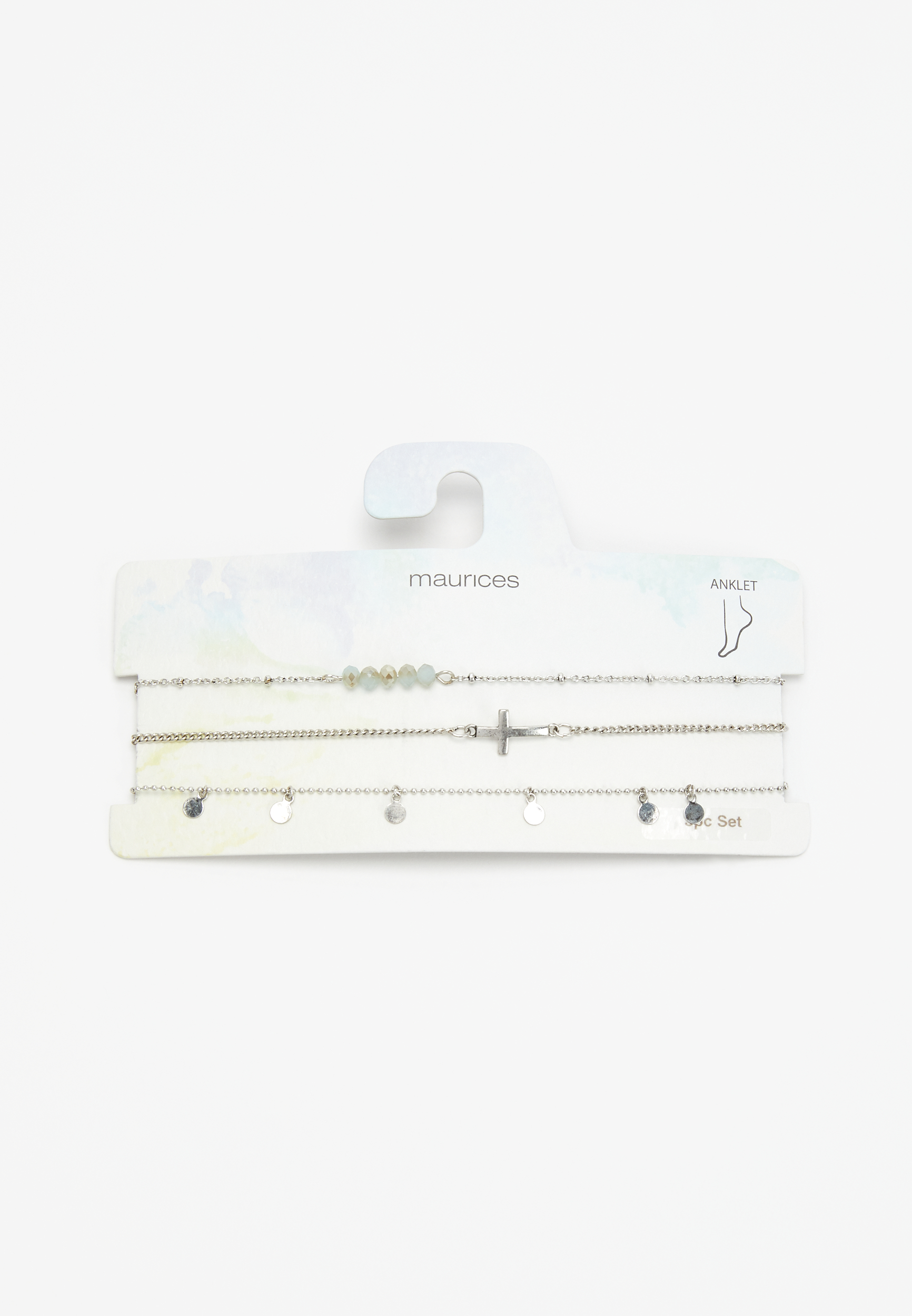 3 Pack Silver Cross Anklets, SILVER, large