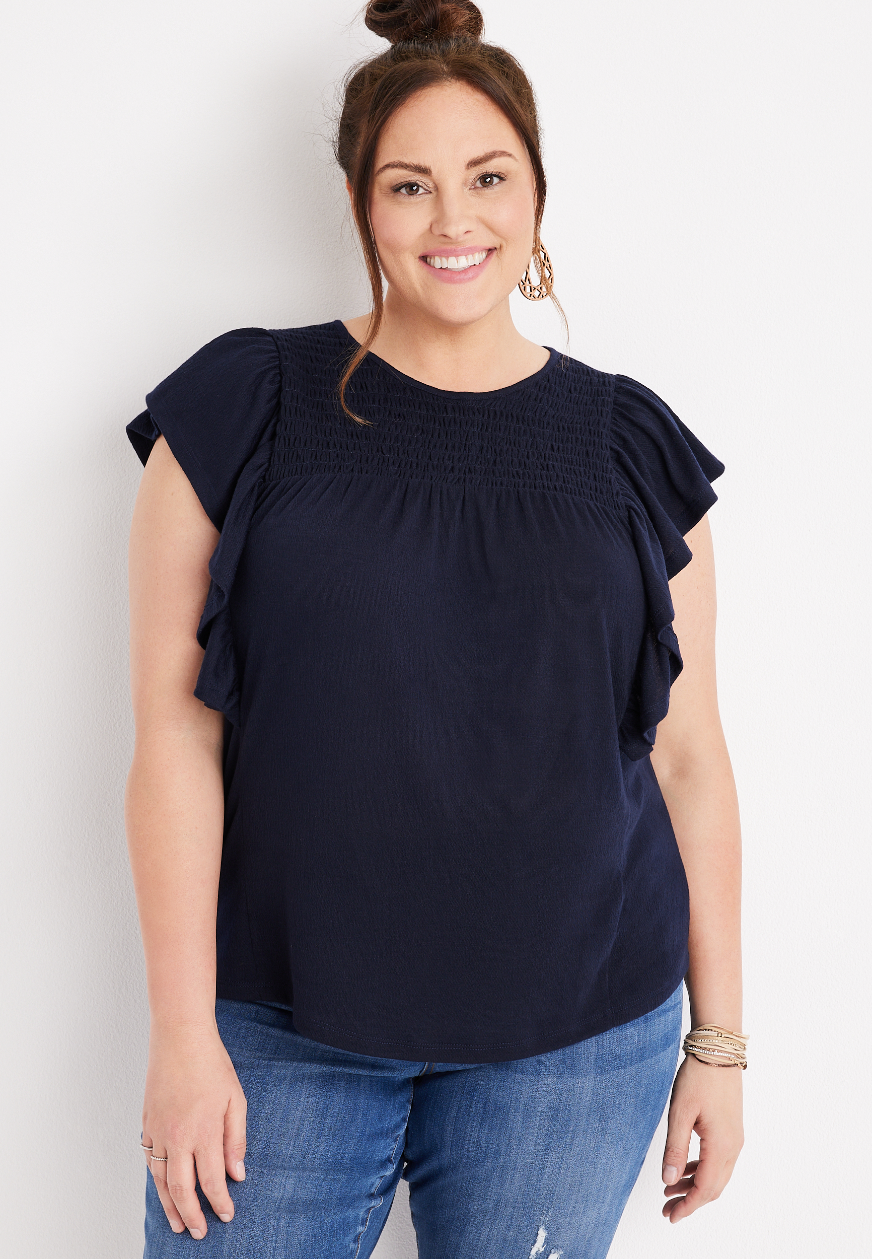 Plus Size Smocked Flutter Sleeve Top | maurices