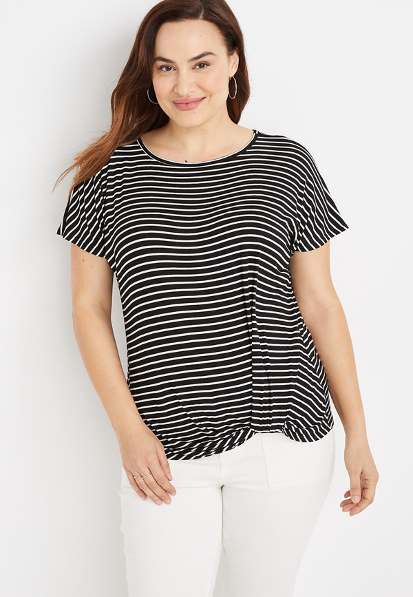 Plus Size 24/7 Flawless Striped Knot Front Tee | maurices