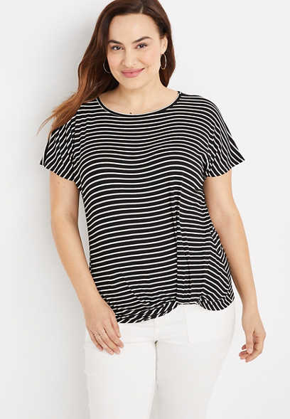 Plus Size 24/7 Flawless Striped Knot Front Tee