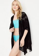 Textured Floral Lace Pattern Kimono, , small