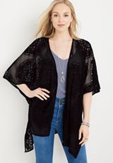 Textured Floral Lace Pattern Kimono, , small