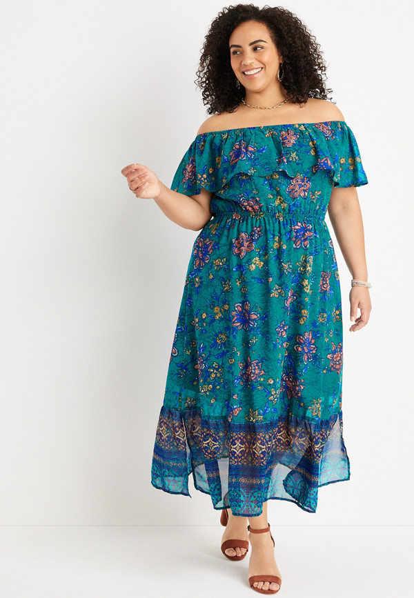 Plus Size Mixed Floral Off The Shoulder Maxi Dress | maurices
