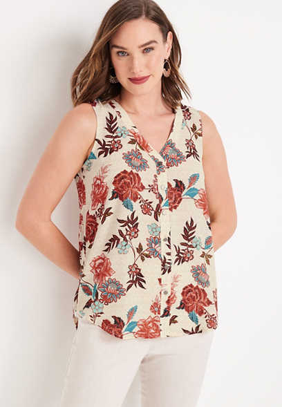 Madison Floral Button Down Tank Top