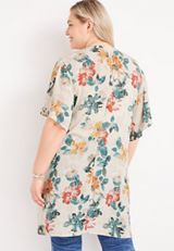 Plus Size White Floral Print Kimono, WHITE COMBO, small