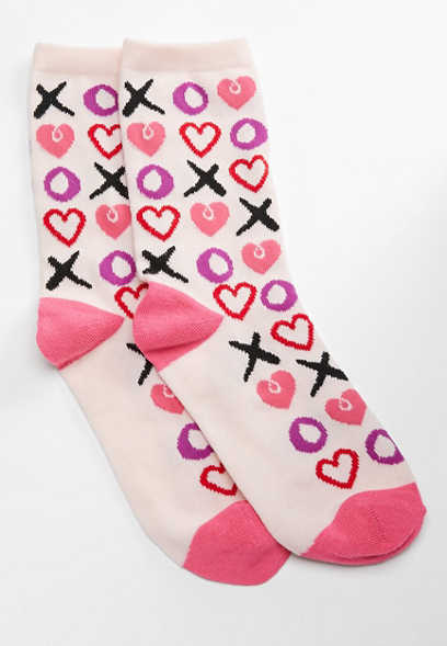 XOXO Valentine Graphic Pink Crew Socks