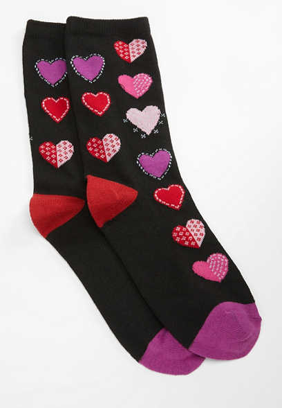 Heart Black Crew Socks