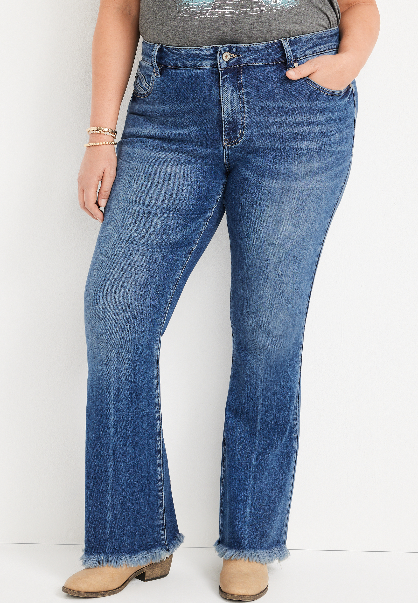 Plus Size KanCan&trade; Flare High Rise Back Seam Jean, MEDIUM SANDBLAST, large