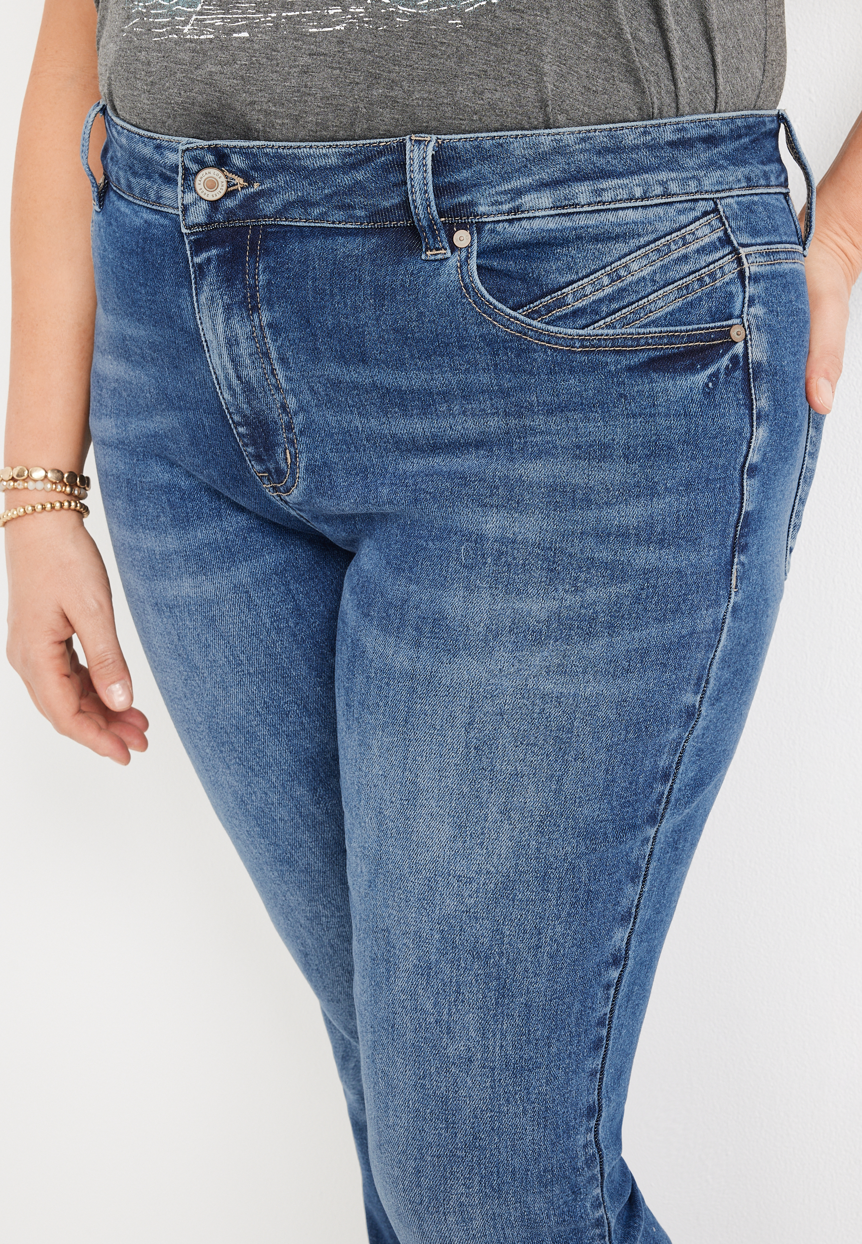 Plus Size KanCan&trade; Flare High Rise Back Seam Jean, MEDIUM SANDBLAST, large