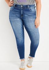 Plus Size KanCan&trade; Skinny Curvy High Rise Frayed Hem Jean, DARK SANDBLAST, small