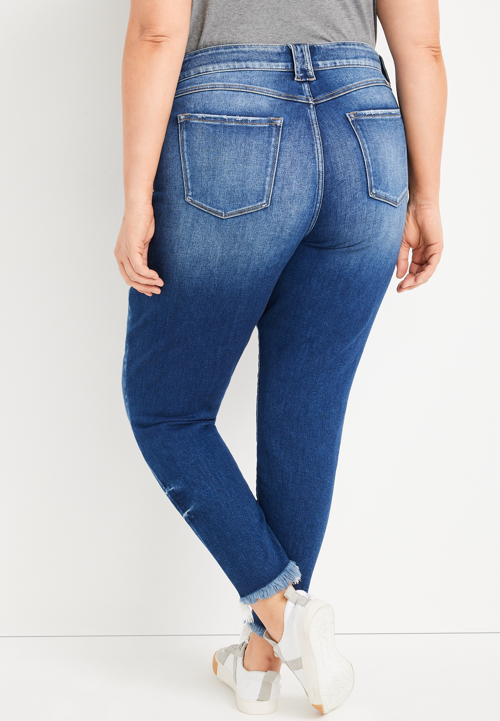 Plus Size KanCan&trade; Skinny Curvy High Rise Frayed Hem Jean, DARK SANDBLAST, large