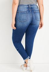 Plus Size KanCan&trade; Skinny Curvy High Rise Frayed Hem Jean, DARK SANDBLAST, small