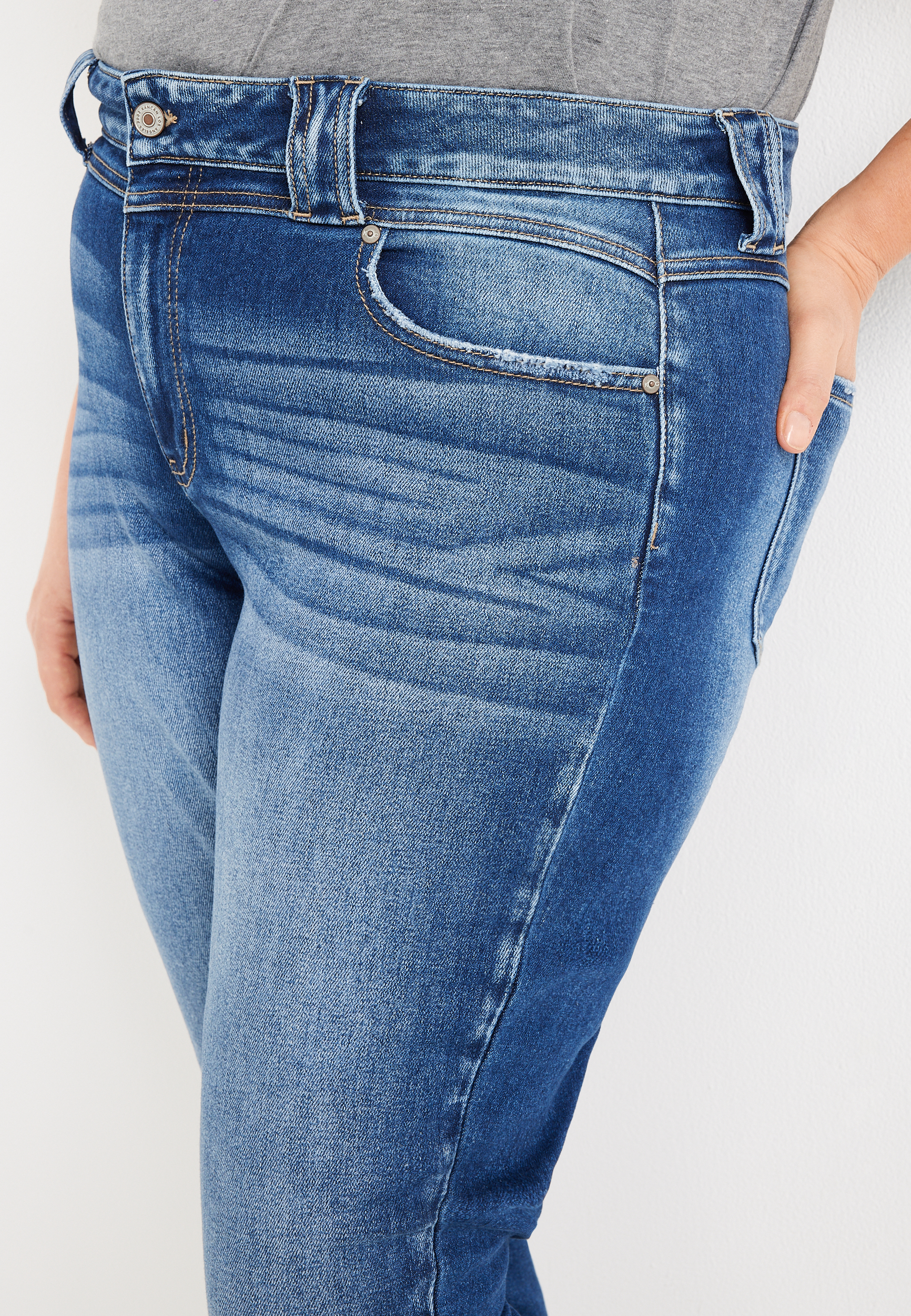Plus Size KanCan&trade; Skinny Curvy High Rise Frayed Hem Jean, DARK SANDBLAST, large