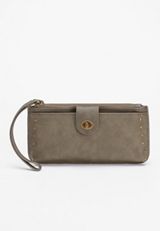 Gray Studded Trim Wristlet, GRAY, small