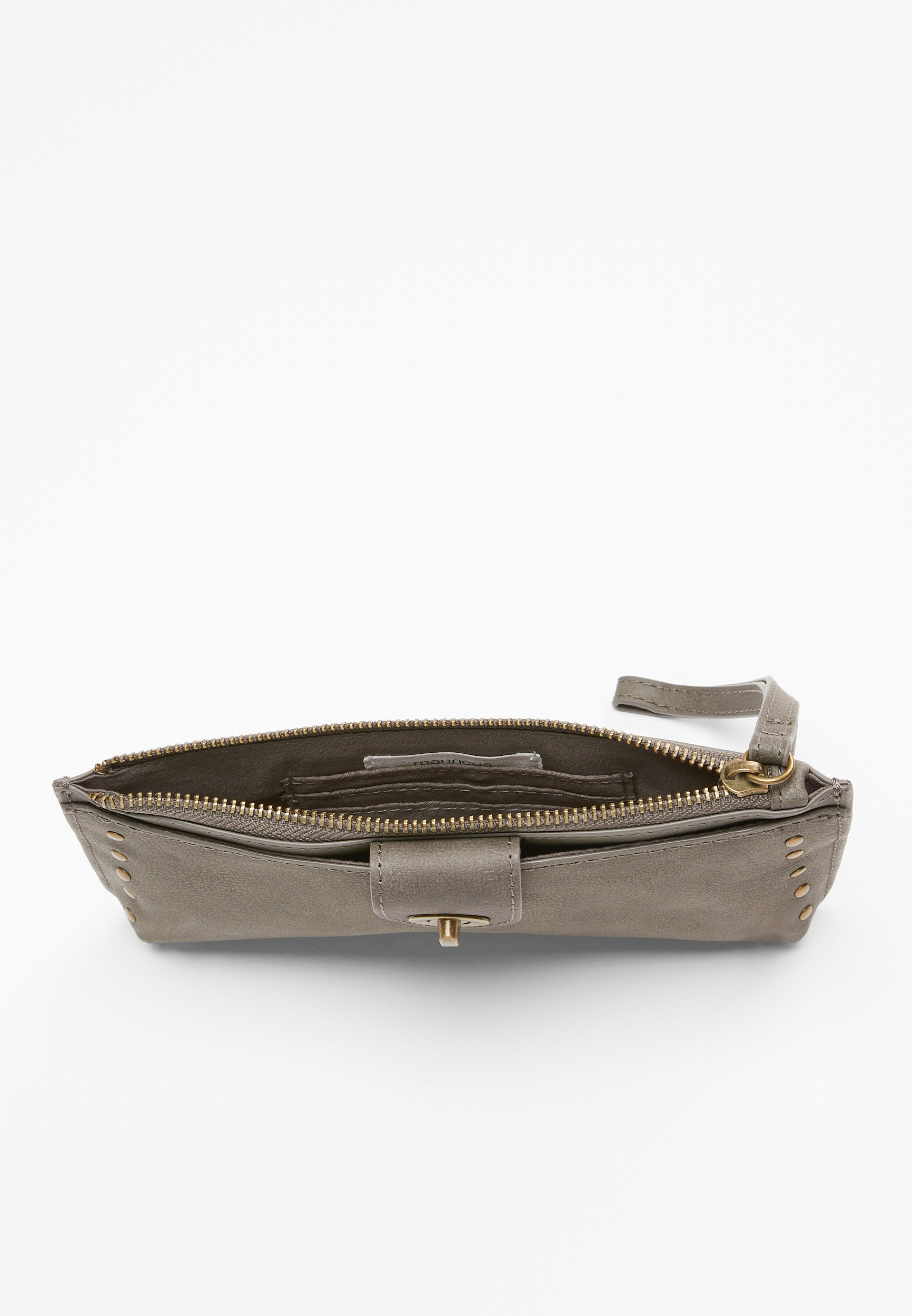 Gray Studded Trim Wristlet, GRAY, large