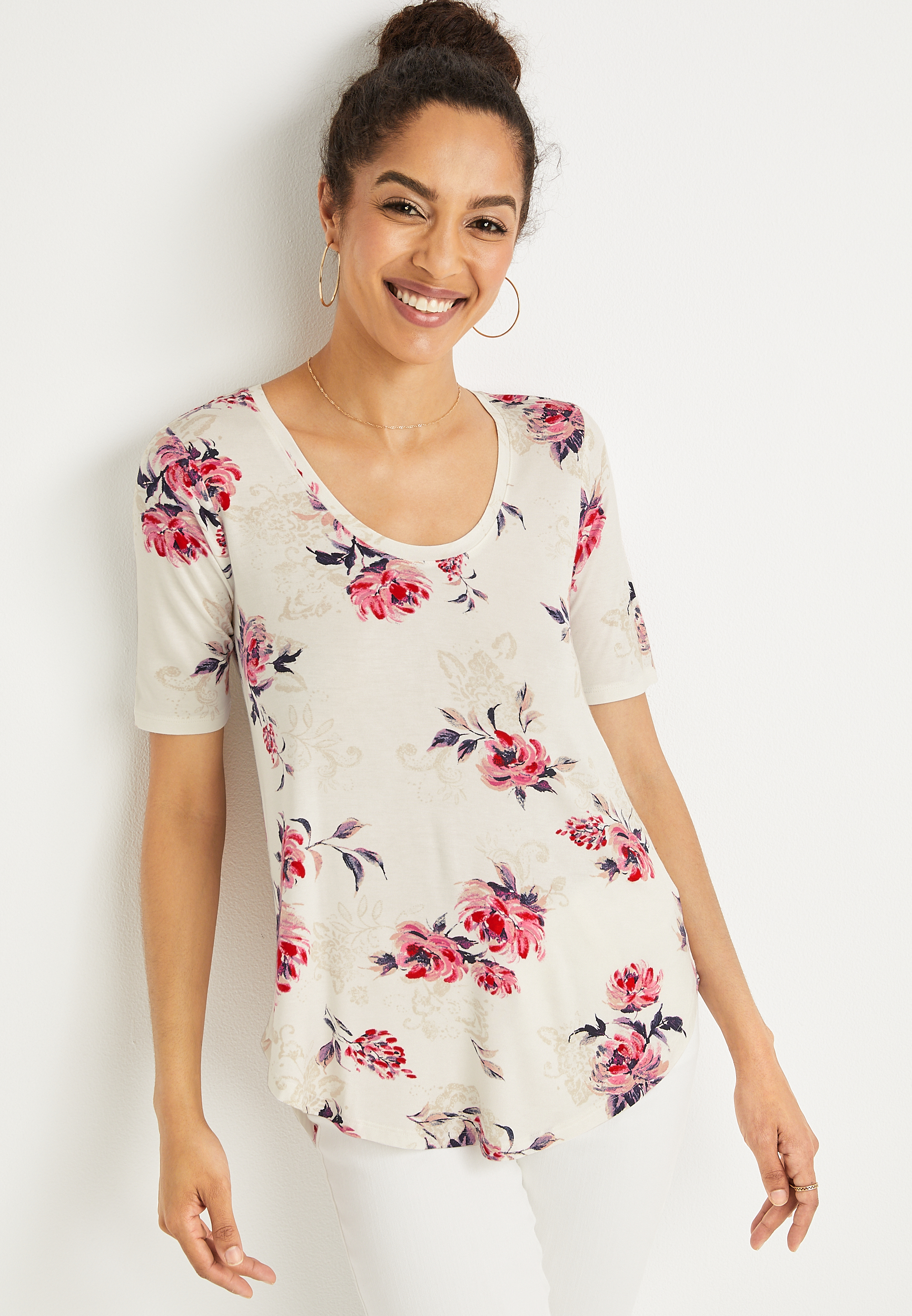 24/7 Flawless Floral Tunic Tee | maurices
