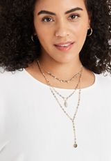 Gold and Gray Bead Layered Y Necklace, , small