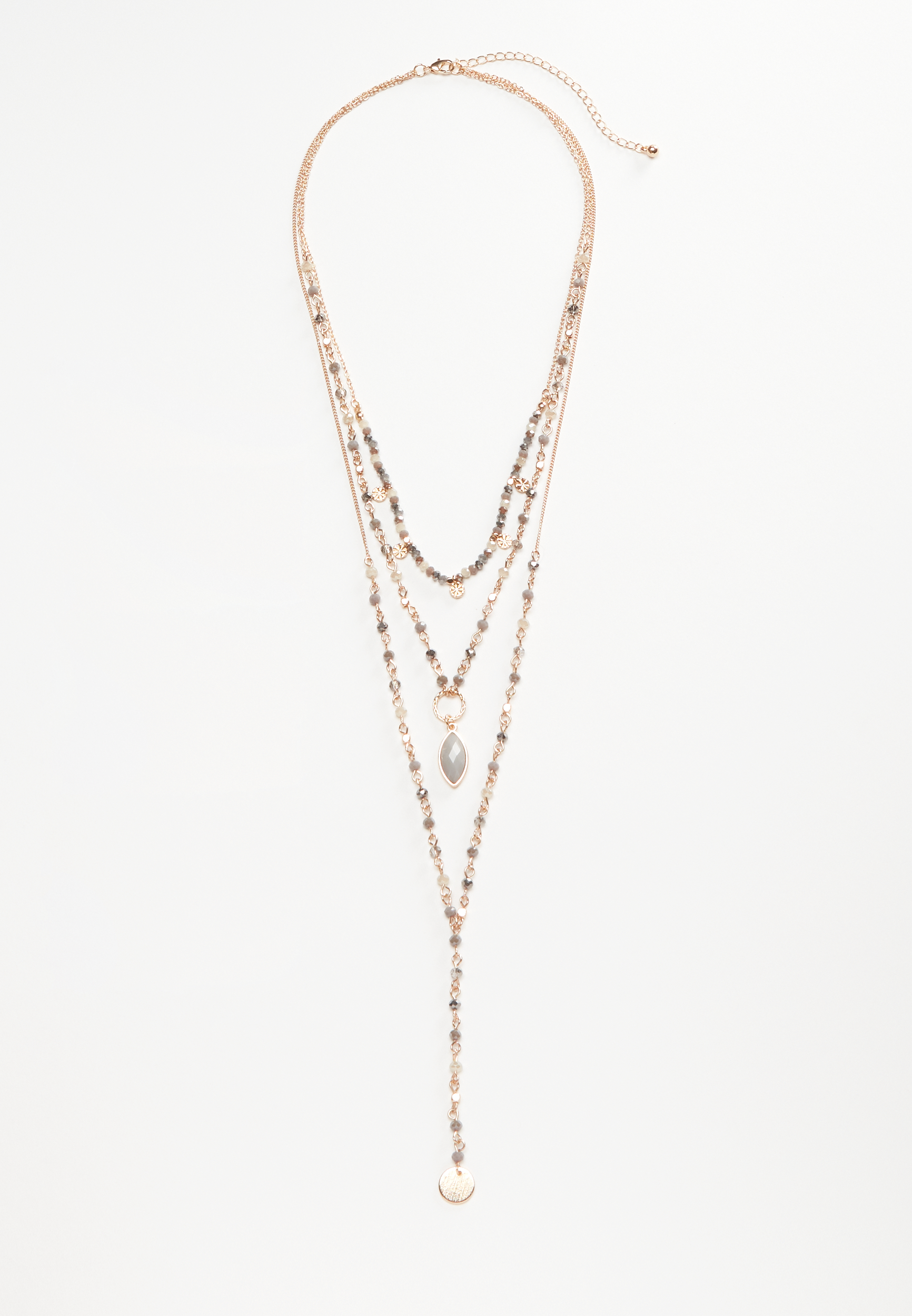 Gold and Gray Bead Layered Y Necklace, , large