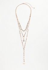 Gold and Gray Bead Layered Y Necklace, , small
