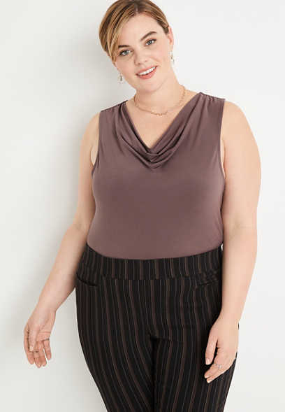 Plus Size Solid Cowl Neck Tank Top