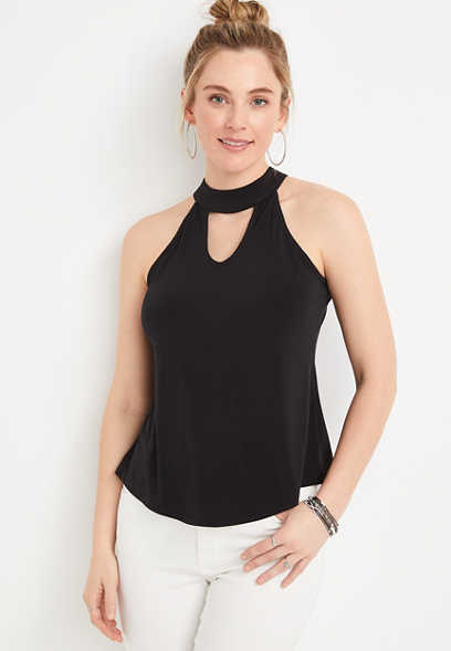 Solid High Neck Cut Out Tank Top